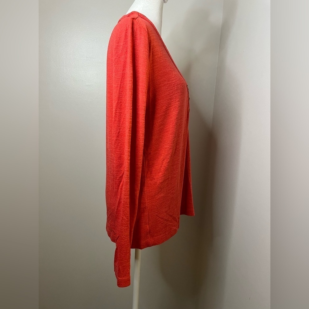 LOFT Burnt Orange Button-Front V-Neck Long Sleeve Top medium - Picture 2 of 6
